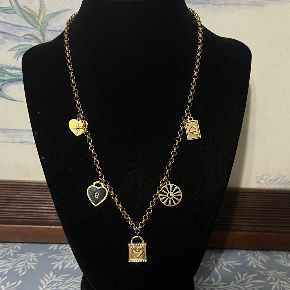 Gold plated stainless steel multi charm necklace